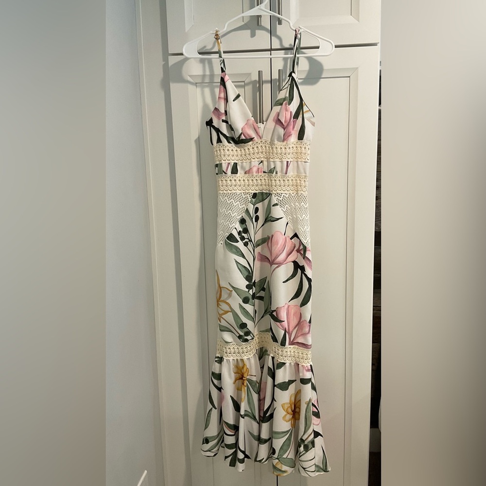 PatBO Floral Midi Dress with Crotchet Cutout